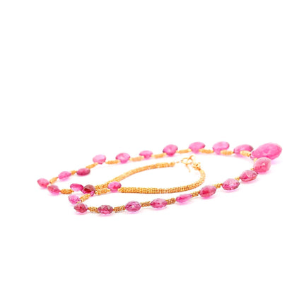 120 Carat Pear Checkerboard Cut Rubellite Tourmaline Bead Necklace 22K Gold-Time and Carat