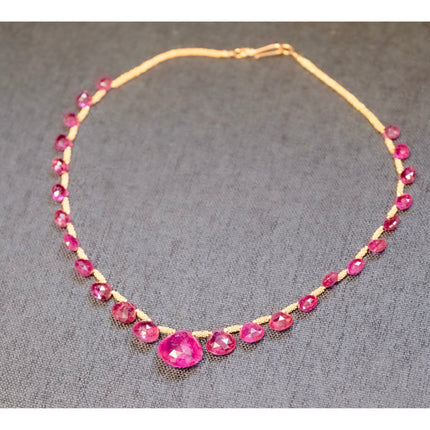 120 Carat Pear Checkerboard Cut Rubellite Tourmaline Bead Necklace 22K Gold-Time and Carat