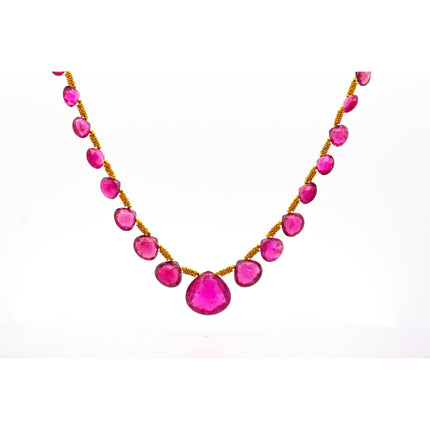 120 Carat Pear Checkerboard Cut Rubellite Tourmaline Bead Necklace 22K Gold-Time and Carat