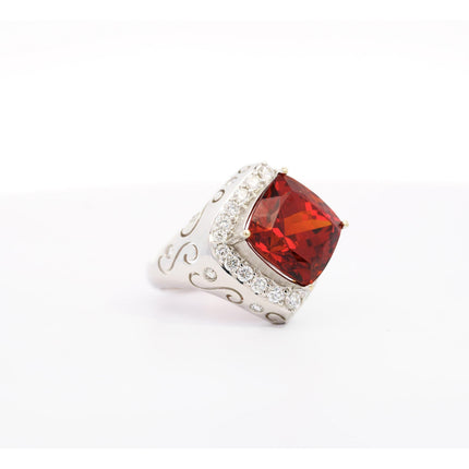 12.51 Carat Cushion Cut Spessartine Garnet Round Diamond Vintage Ring-Time and Carat