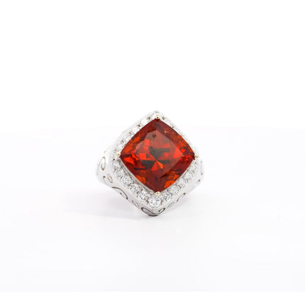 12.51 Carat Cushion Cut Spessartine Garnet Round Diamond Vintage Ring-Time and Carat
