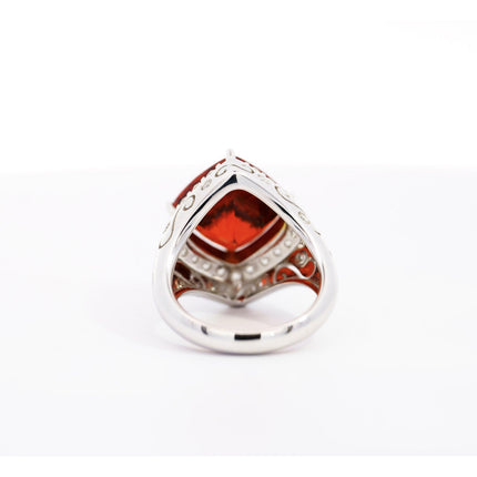12.51 Carat Cushion Cut Spessartine Garnet Round Diamond Vintage Ring-Time and Carat