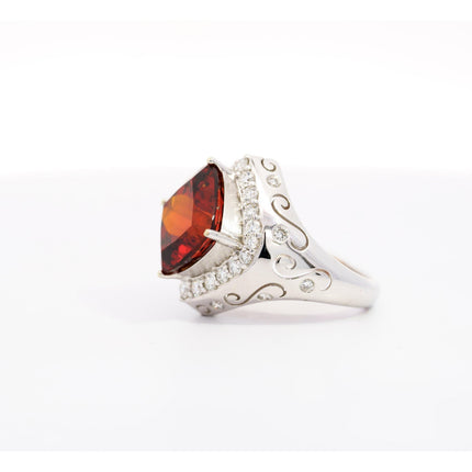 12.51 Carat Cushion Cut Spessartine Garnet Round Diamond Vintage Ring-Time and Carat