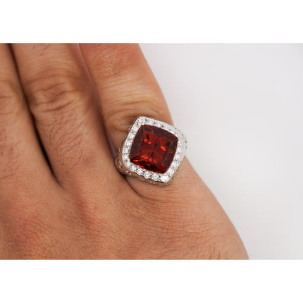 12.51 Carat Cushion Cut Spessartine Garnet Round Diamond Vintage Ring-Time and Carat