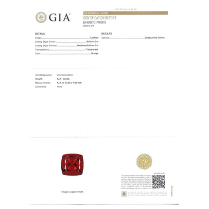 12.51 Carat Cushion Cut Spessartine Garnet Round Diamond Vintage Ring-Time and Carat