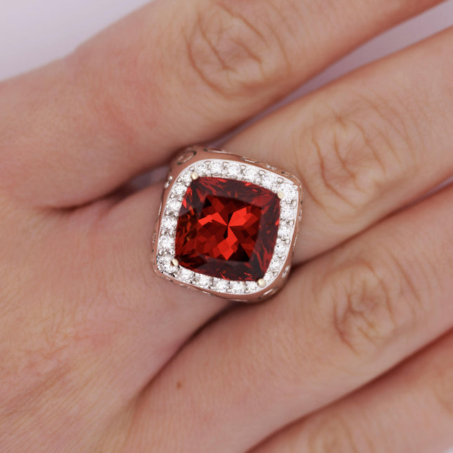 12.51 Carat Cushion Cut Spessartine Garnet Round Diamond Vintage Ring-Time and Carat