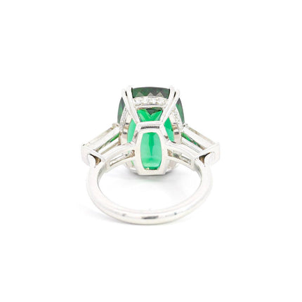 12.68 Carat Cushion Cut Green Tanzanite Baguette Round Diamond Vintage Ring-Time and Carat