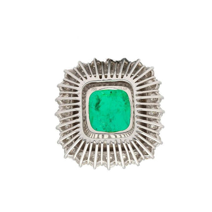 13.49 Carat Square Emerald Cut Colombian Emerald Round Diamond Halo Pendant Necklace Platinum Minor Oil-Time and Carat