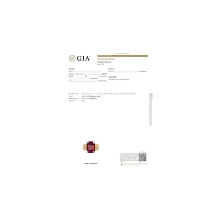 13.50 Carat Cushion Cut Purplish Pink Tourmaline Baguette Diamond Two Tone Ring-Time and Carat