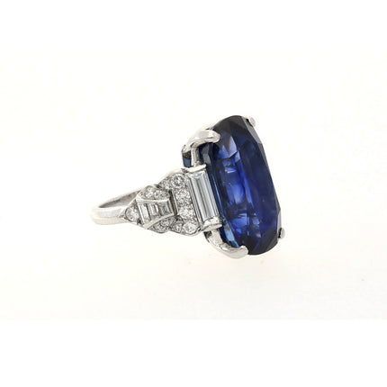 13.81 Carat Oval Cut Ceylon Blue Sapphire Diamond Vintage Ring-Time and Carat