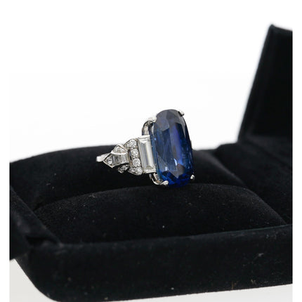 13.81 Carat Oval Cut Ceylon Blue Sapphire Diamond Vintage Ring-Time and Carat
