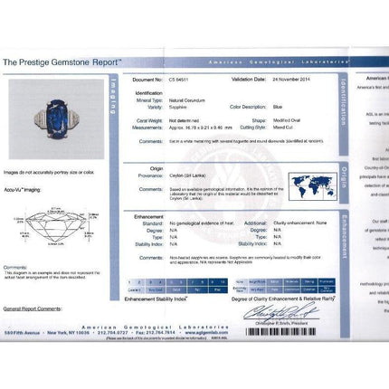 13.81 Carat Oval Cut Ceylon Blue Sapphire Diamond Vintage Ring-Time and Carat