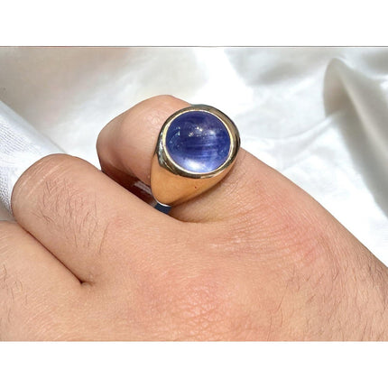 13.83 Carat Cabochon Cut Blue Star Sapphire Bezel Solitaire Ring-Time and Carat
