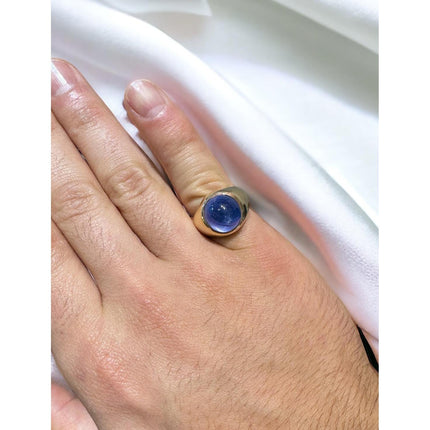 13.83 Carat Cabochon Cut Blue Star Sapphire Bezel Solitaire Ring-Time and Carat