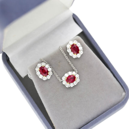 0.83 Carat Oval Burma Ruby Round Brilliant Diamond Single Halo 18K White Yellow Gold Pendant Necklace