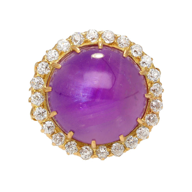 14.56 Carat Pinkish Purple Star Sapphire Diamond Halo Cocktail Ring-Time and Carat