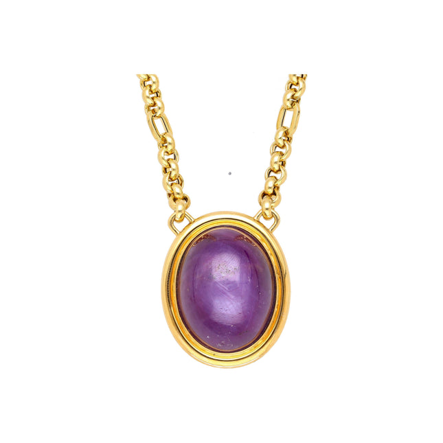 155.48 Carat Cabochon Cut Purple Star Sapphire Gold Bezel Pendant-Time and Carat