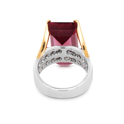 15.07 Carat Emerald Cut Pink Tourmaline Diamond Split Shank Cocktail Ring Platinum Gold-Time and Carat