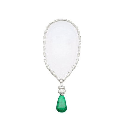 17.04 Carat Drilled Drop Old Mine Colombian Emerald Baguette Fancy Diamond Necklace-Time and Carat