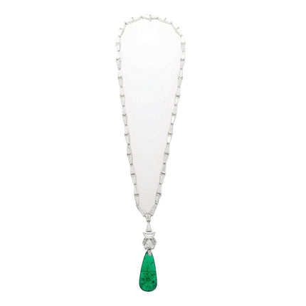 17.04 Carat Drilled Drop Old Mine Colombian Emerald Baguette Fancy Diamond Necklace-Time and Carat