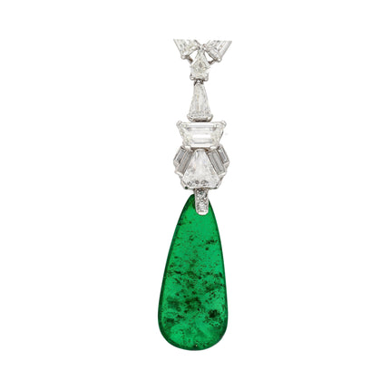 17.04 Carat Drilled Drop Old Mine Colombian Emerald Baguette Fancy Diamond Necklace-Time and Carat