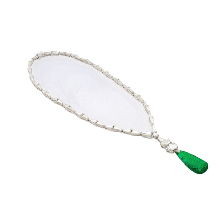 17.04 Carat Drilled Drop Old Mine Colombian Emerald Baguette Fancy Diamond Necklace-Time and Carat