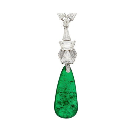 17.04 Carat Drilled Drop Old Mine Colombian Emerald Baguette Fancy Diamond Necklace-Time and Carat