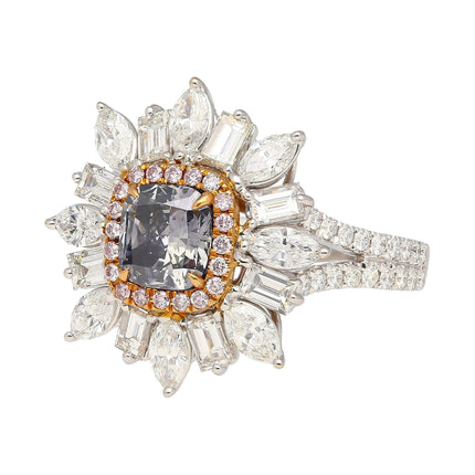 1.01 Carat Cushion Cut Fancy Dark Bluish Gray Diamond Baguette Marquise Ring-Time and Carat