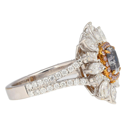 1.01 Carat Cushion Cut Fancy Dark Bluish Gray Diamond Baguette Marquise Ring-Time and Carat