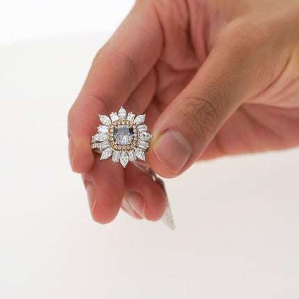 1.01 Carat Cushion Cut Fancy Dark Bluish Gray Diamond Baguette Marquise Ring-Time and Carat