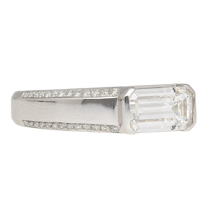 1.33 Carat Emerald Cut D Color VVS2 Diamond East West Band Ring 18K White Gold-Time and Carat