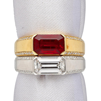 1.33 Carat Emerald Cut D Color VVS2 Diamond East West Band Ring 18K White Gold-Time and Carat