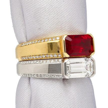 1.33 Carat Emerald Cut D Color VVS2 Diamond East West Band Ring 18K White Gold-Time and Carat
