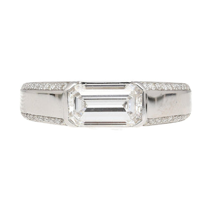 1.33 Carat Emerald Cut D Color VVS2 Diamond East West Band Ring 18K White Gold-Time and Carat