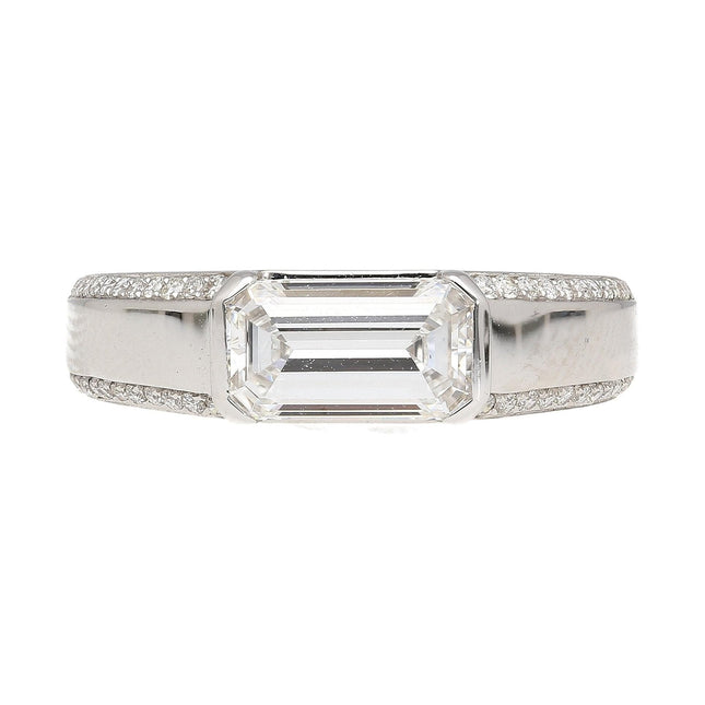 1.33 Carat Emerald Cut D Color VVS2 Diamond East West Band Ring 18K White Gold-Time and Carat