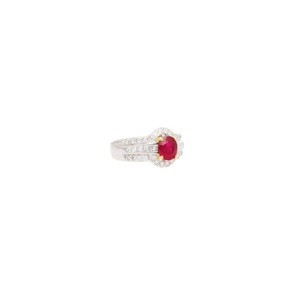 1.37 Carat Burma Pigeon Blood Ruby Diamond Two Tone Gold Ring-Time and Carat
