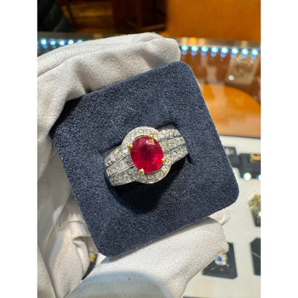 1.37 Carat Burma Pigeon Blood Ruby Diamond Two Tone Gold Ring-Time and Carat