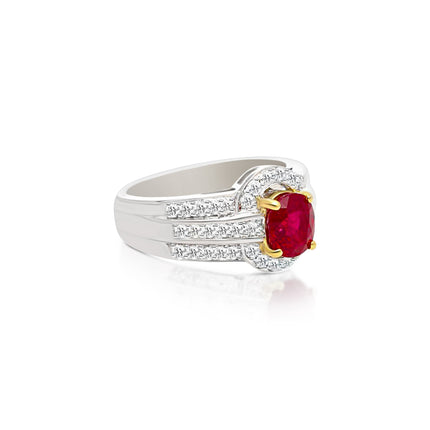 1.37 Carat Burma Pigeon Blood Ruby Diamond Two Tone Gold Ring-Time and Carat