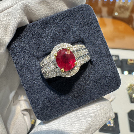1.37 Carat Burma Pigeon Blood Ruby Diamond Two Tone Gold Ring-Time and Carat