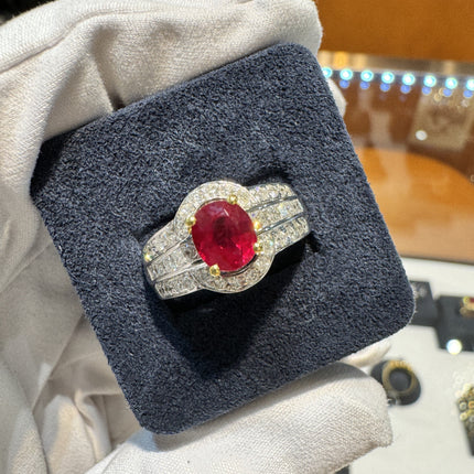 1.37 Carat Burma Pigeon Blood Ruby Diamond Two Tone Gold Ring-Time and Carat