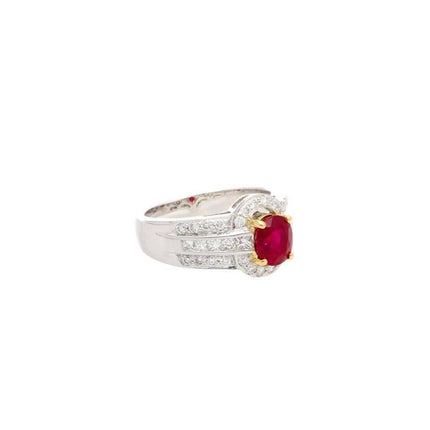 1.37 Carat Burma Pigeon Blood Ruby Diamond Two Tone Gold Ring-Time and Carat