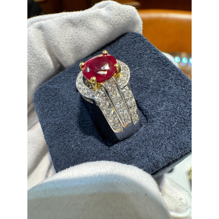 1.37 Carat Burma Pigeon Blood Ruby Diamond Two Tone Gold Ring-Time and Carat