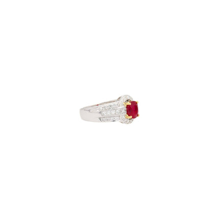 1.37 Carat Burma Pigeon Blood Ruby Diamond Two Tone Gold Ring-Time and Carat