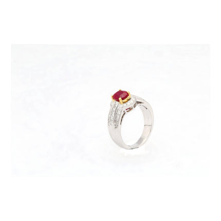 1.37 Carat Burma Pigeon Blood Ruby Diamond Two Tone Gold Ring-Time and Carat