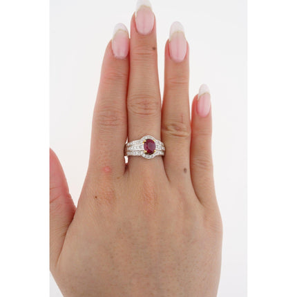 1.37 Carat Burma Pigeon Blood Ruby Diamond Two Tone Gold Ring-Time and Carat