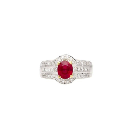 1.37 Carat Burma Pigeon Blood Ruby Diamond Two Tone Gold Ring-Time and Carat
