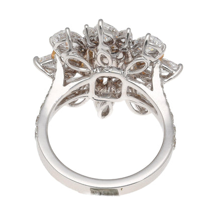 1.39 Carat Radiant Cut Fancy Intense Yellowish Green Diamond Floral Halo Ring 18K Gold-Time and Carat