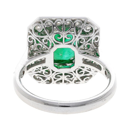 1.46 Carat Emerald Cut Colombian Emerald Diamond Double Halo Ring 18K White Gold-Time and Carat