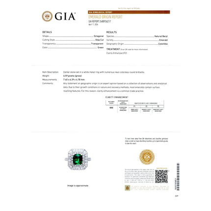 1.46 Carat Emerald Cut Colombian Emerald Diamond Double Halo Ring 18K White Gold-Time and Carat