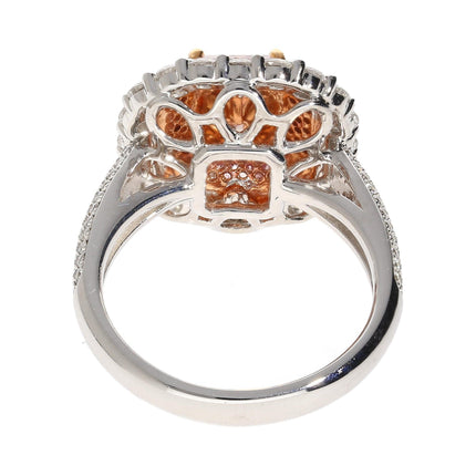 1.50 Carat Radiant Cut Fancy Light Orangey Pink Diamond Cathedral Halo Engagement Ring-Time and Carat